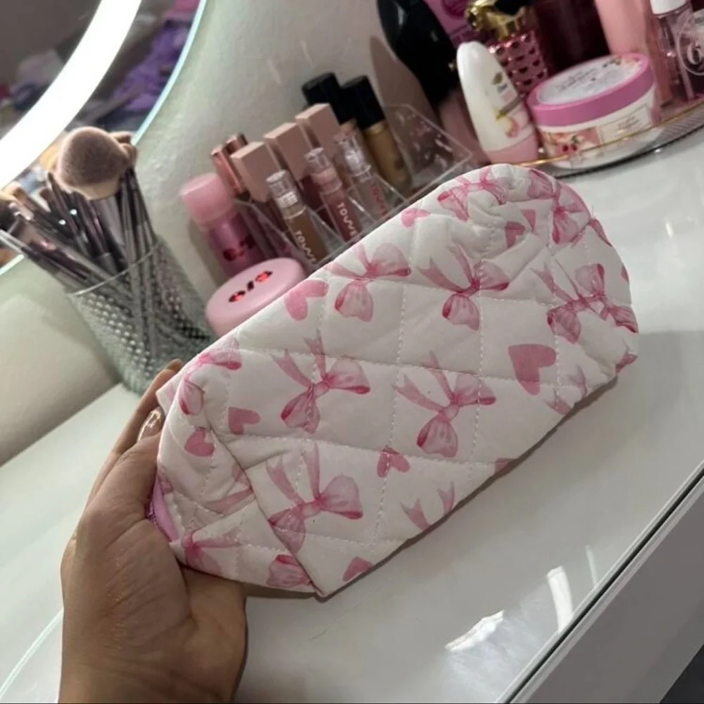 Pink Bow and Heart Cosmetic Bag